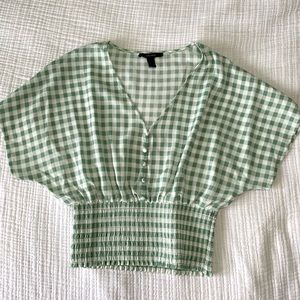 Forever 21 size S Green Checkered Smocked Crop Top